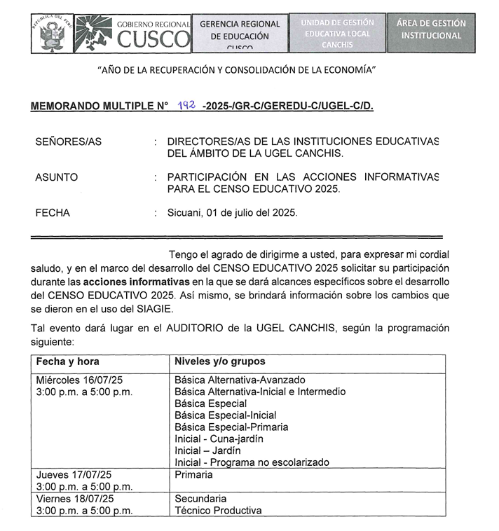 Participación en las acciones informativas para el censo educativo 2025.
