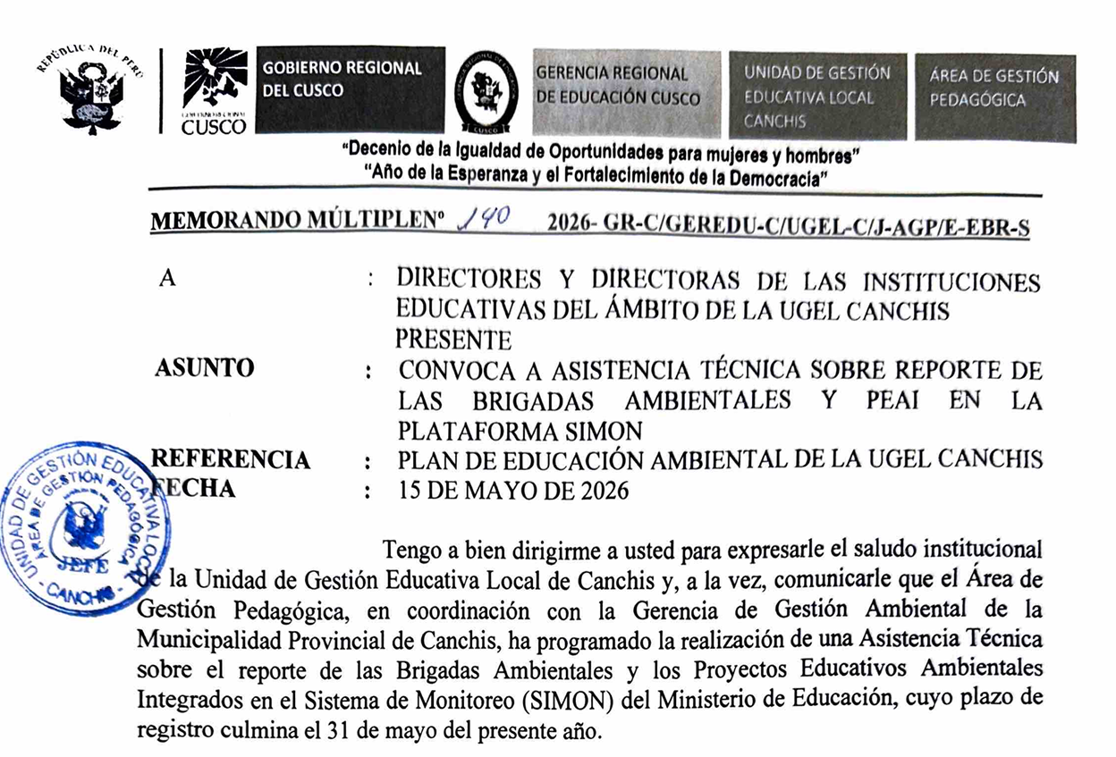 CONVOCA A ASISTENCIA T CNICA SOBRE REPORTE DE LAS BRIGADAS AMBiENTALES Y PEAI EN LA PLATAFORMA SIMON