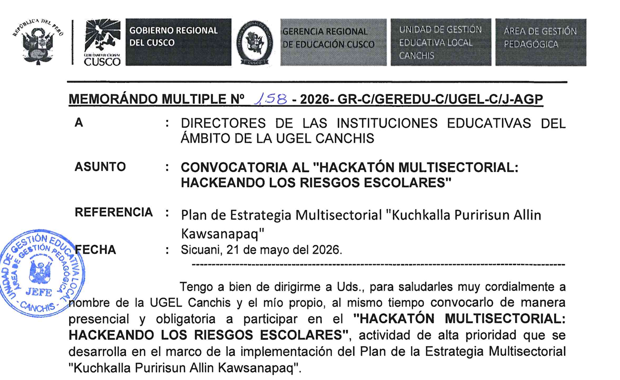 Convocatoria AL "HACKATÓN MULTISECTORIAL: HACKEANDO LOS RIESGOS ESCOLARES"