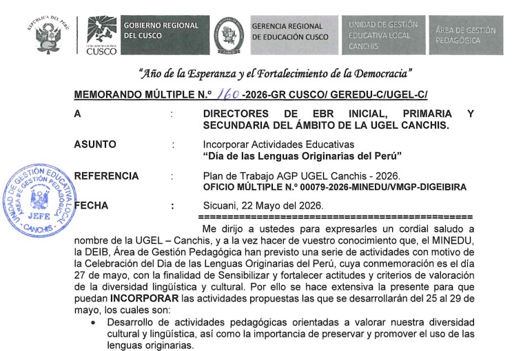 Incorporar Actividades Educativas “Día de las Lenguas Originarías del Perú”
