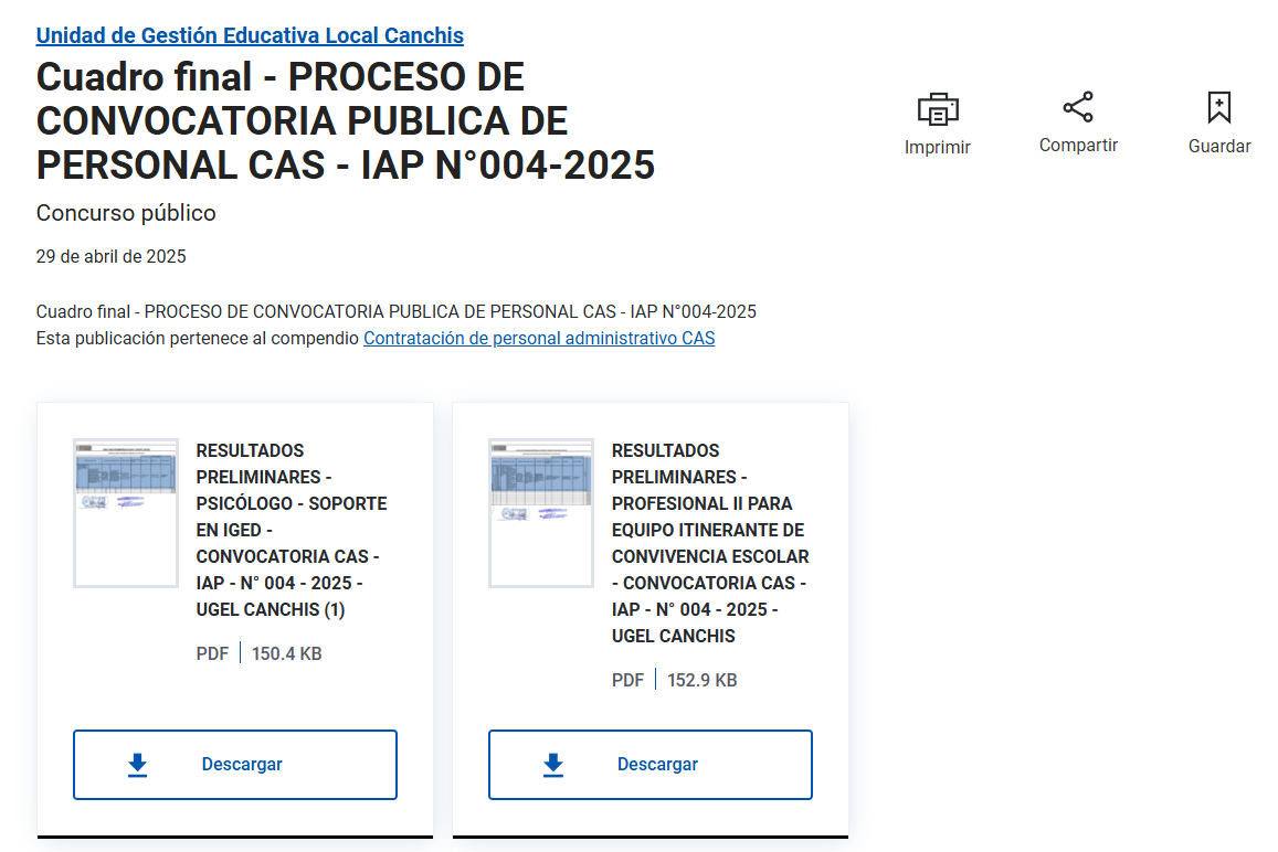 Cuadro final - PROCESO DE CONVOCATORIA PUBLICA DE PERSONAL CAS - IAP N°004-2025