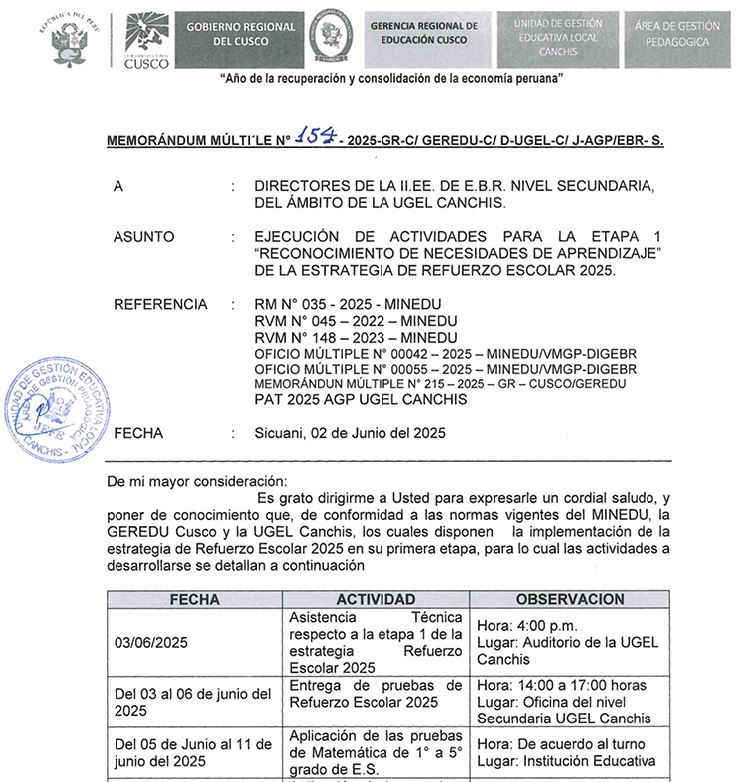 Ejecución de actividades para la etapa 1 &quot;reconocimiento de necesidades de aprendizaje” de la estrategia de refuerzo escolar 2025