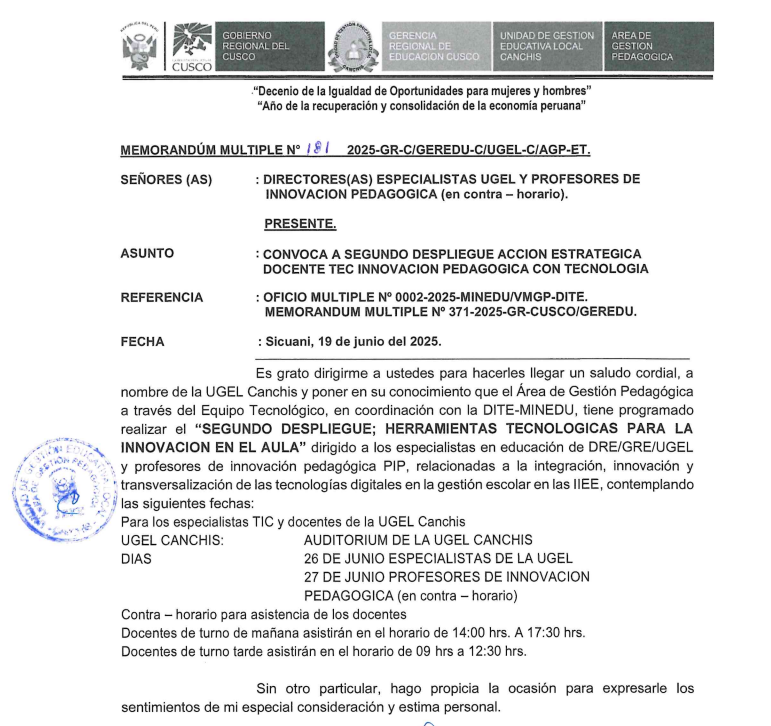 Convoca a segundo despliegue acción estratégica docente TEC INNOVACION PEDAGOGICA CON TECNOLOGIA.