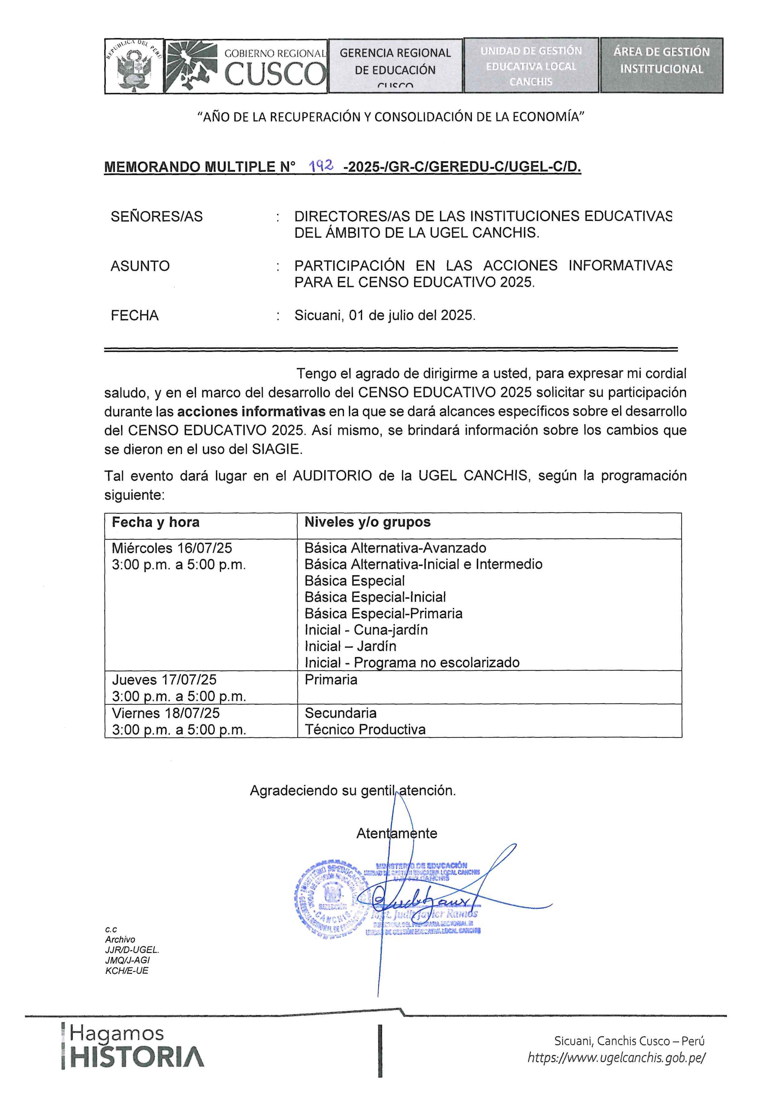 Participación en las acciones informativas para el CENSO EDUCATIVO 2025.