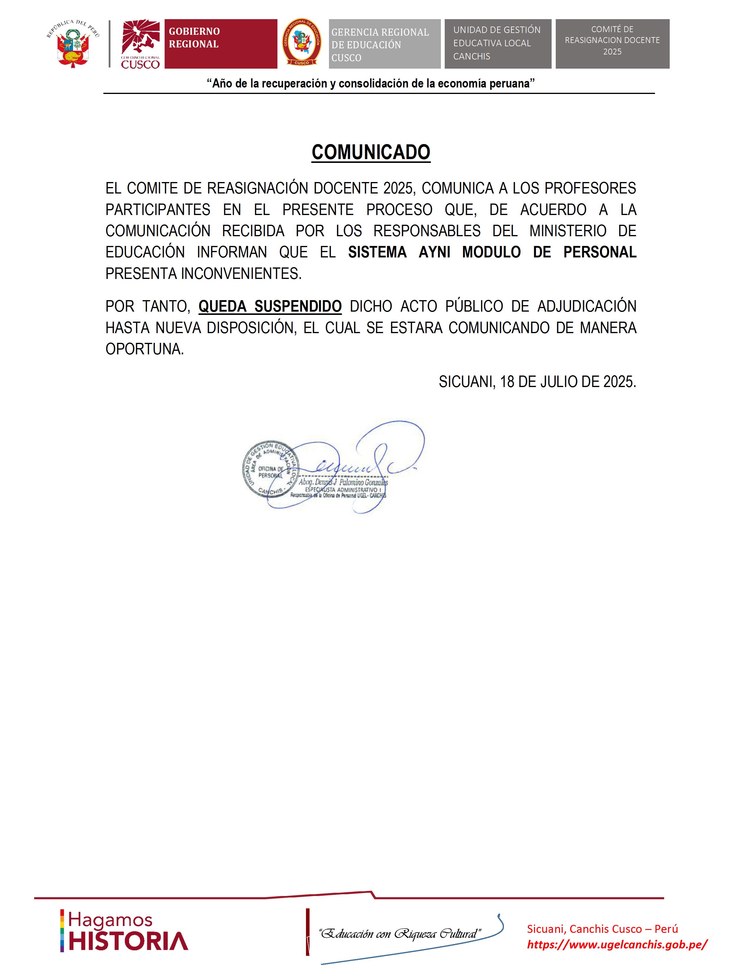 Comunicado -REASIGNACIÓN DOCENTE 2025