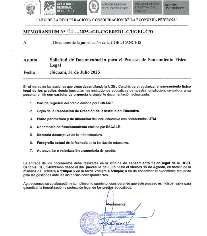 Solicitud de Documentación para el Proceso de Saneamiento Físico Legal