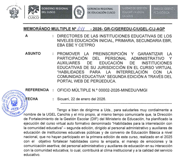 CURSO VIRTUAL “HABILIDADES PARA LA INTERPELACIÓN CON LA COMUNIDAD EDUCATIVA” SEGuNDA EDICIÓN A TRAVÉS DEL PORTAL WEB DE PERÚEDUCA.
