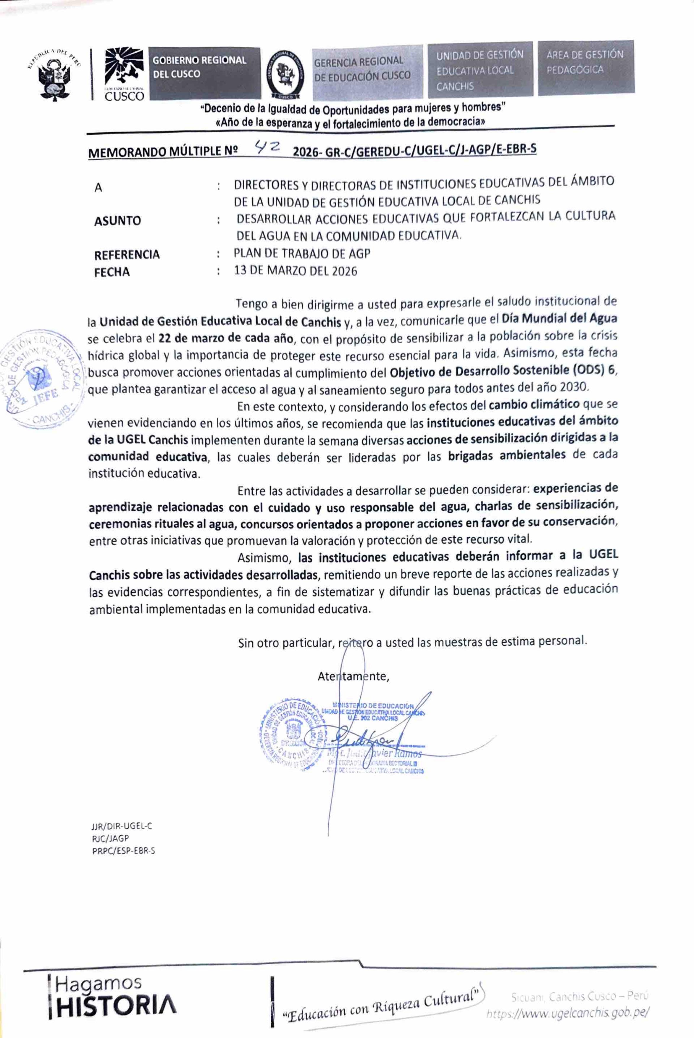 DESARROLLAR ACCIONES EDUCATIVAS QUE FORTALEZCAN LA CULTURA DEL AGUA EN LA COMUNIDAD EDUCATIVA