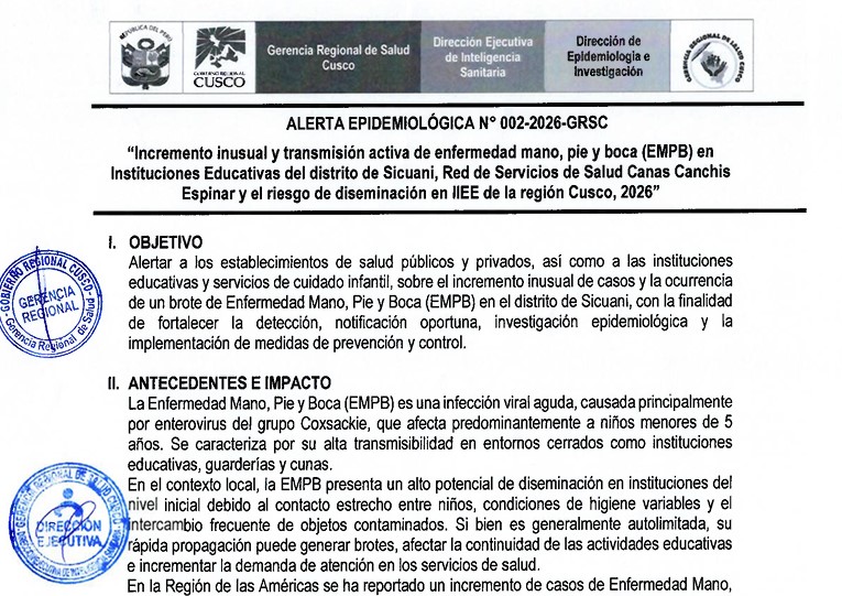 Alerta EPIDEMIOLÓGICA N° 002-2026-GRSC