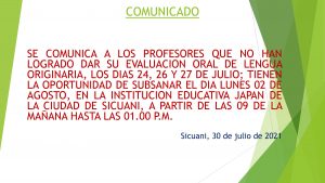 Read more about the article COMUNICADO – EVALUACION ORAL DE LENGUA ORIGINARIA