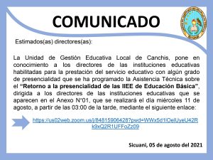 Read more about the article COMUNICADO – “Retorno a la presencialidad de las IIEE de Educación Básica”