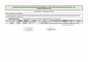 Read more about the article PROCESO DE CONTRATACION POR EVALUACION DE EXPEDIENTES – NIVEL TECNICO PRODUCTIVO UGEL CANCHIS – 2021 CUADRO DE MERITOS FINAL