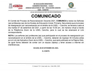 Read more about the article COMUNICADO –  Proceso de Racionalización Docente 2021