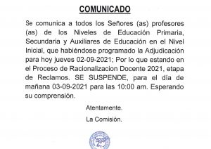 Read more about the article COMUNICADO – Proceso de Contratación Docente 2021 por Resultados de la Prueba Única Nacional (PUN) de la UGEL – Canchis.