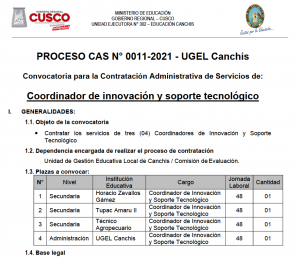 Read more about the article PROCESO CAS N° 0011-2021 – UGEL Canchis