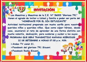 Read more about the article INVITACIÓN – «HOMENAJE POR EL DÍA ESTUDIANTE»