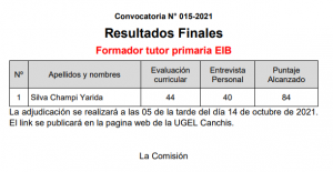 Read more about the article Resultados Finales CAS Nº 015-2021 Formador Tutor Primaria EIB