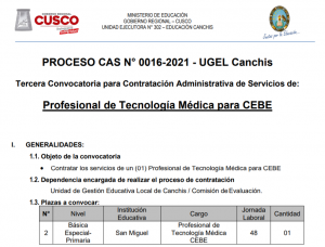 Read more about the article PROCESO CAS N° 0016-2021 – UGEL Canchis