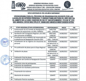 Read more about the article CRONOGRAMA PARA EL PROCESO DE REASIGNACIÓN DOCENTE POR LAS CAUSALES DE INTERES PERSONAL Y UNIDAD FAMILIAR