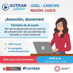 Read more about the article ATENCIÓN DOCENTES –  Fórmate en el curso «Rol de la docencia en la cultura de prevención de accidentes de transito a nivel nacional»