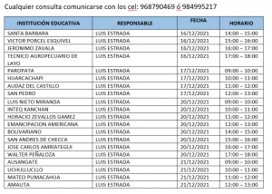 Read more about the article La Comisión de CDH 2022 comunica que la atención de la revisión del cuadro de distribución de horas de las diferentes instituciones educativas del ámbito de la UGEL Canchis se realizará a partir del día 16 de diciembre de 2021.