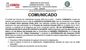 Read more about the article COMUNICADO – CONTRATA DOCENTE 2022