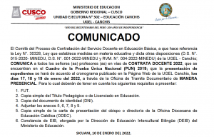 Read more about the article COMUNICADO – CONTRATA DOCENTE 2022