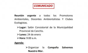 Read more about the article COMUNICADO – Reunión urgente a todos los Promotores Ambientales, Docentes Ambientalistas Y Clubes Ecologistas.