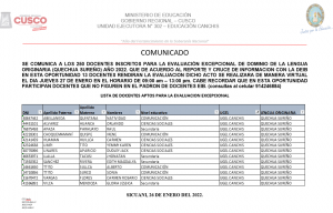 Read more about the article COMUNICADO – EVALUACIÓN EXCEPCIONAL DE DOMINIO DE LA LENGUA ORIGINARIA (QUECHUA SUREÑO) AÑO 2022