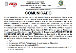 Read more about the article COMUNICADO – PROCESO DE CONTRATACIÓN DOCENTE 2022