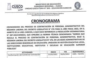 Read more about the article PROCESO DE CONTRATACIÓN DE PERSONAL ADMINISTRATIVO DEL RÉGIMEN LABORAL DEL DECRETO LEGISLATIVO N° 276 PARA EL AÑO FISCAL 2022