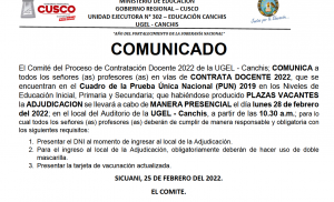 Read more about the article COMUNICADO – CONTRATA DOCENTE 2022