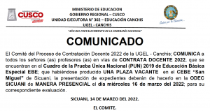 Read more about the article COMUNICADO – CONTRATA DOCENTE 2022