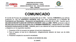 Read more about the article COMUNICADO – CONTRATA DOCENTE 2022