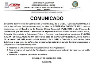 Read more about the article COMUNICADO –  CONTRATA DOCENTE 2022