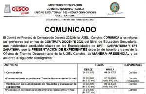 Read more about the article COMUNICADO – CONTRATA DOCENTE 2022