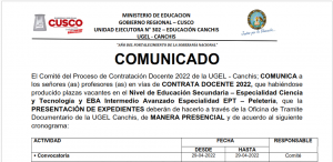 Read more about the article COMUNICADO – CONTRATA DOCENTE 2022