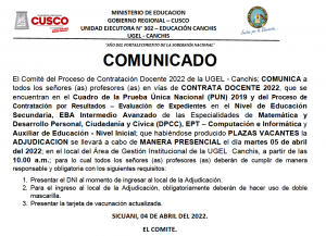 Read more about the article COMUNICADO – CONTRATA DOCENTE 2022