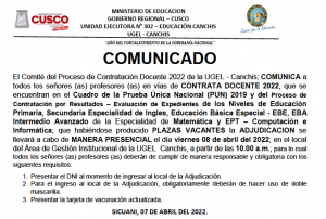 Read more about the article COMUNICADO – CONTRATA DOCENTE 2022