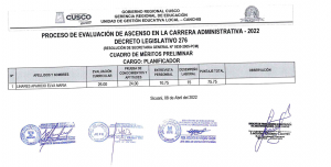 Read more about the article PROCESO DE EVALUACIÓN DE ASCENSO EN LA CARRERA ADMINISTRATIVA – 2022 DECRETO LEGISLATIVO 276 (RESOLUCIÓN DE SECRETARIA GENERAL N° 0530-2005-PCNI) CUADRO DE MÉRITOS PRELIMINAR