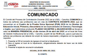 Read more about the article COMUNICADO – CONTRATA DOCENTE 2022