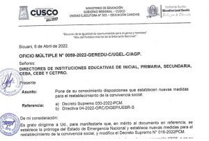 Read more about the article PONE DE SU CONOCIMIENTO DISPOSICIONES QUE ESTABLECEN NUEVAS MEDIDAS PARA EL RESTABLECIMIENTO DE LA CONVIVENCIA SOCIAL.