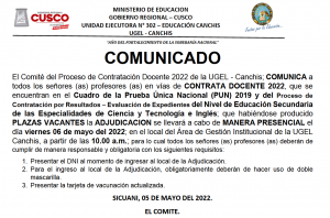 Read more about the article COMUNICADO – CONTRATA DOCENTE 2022