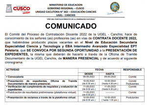 Read more about the article COMUNICADO –  CONTRATA DOCENTE 2022