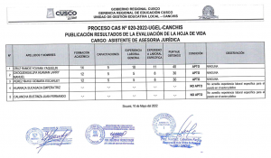 Read more about the article PROCESO CAS N° 020-2022-UGEL-CANCHIS<br>PUBLICACIÓN RESULTADOS DE LA EVALUACIÓN DE LA HOJA DE VIDA