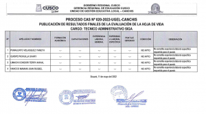 Read more about the article PROCESO CAS N° 020-2022-UGEL-CANCHIS<br>PUBLICACIÓN DE RESULTADOS FINALES DE LA EVALUACIÓN DE LA HOJA DE VIDA