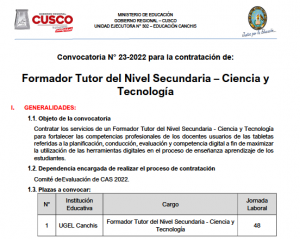 Read more about the article Convocatoria N° 23-2022 para la contratación de: