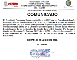 Read more about the article COMUNICADO – Proceso de Reasignación Docente 2022