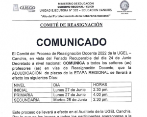 Read more about the article COMUNICADO – REASIGNACIÓN DOCENTE 2022