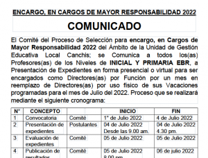 Read more about the article ENCARGO, EN CARGOS DE MAYOR RESPONSABILIDAD 2022